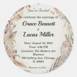 Adesivo Redondo Simples convite para casamento floral pintado