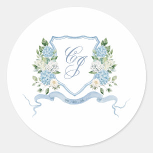Adesivo Redondo Simples Crista Monograma Azul Poeirento Casamento