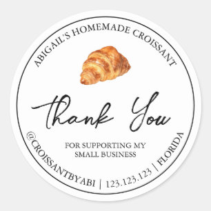 Adesivo Redondo Simples Croissant Homemade Obrigado Rótulo