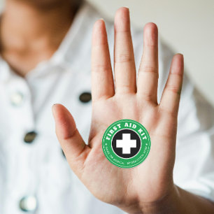 Adesivo Redondo Simples Cruz Médica Moderna Verde Preta e Branca