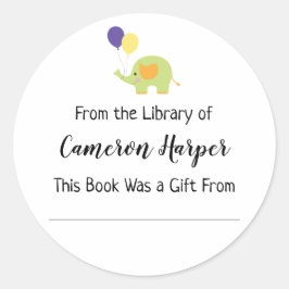 Adesivo Redondo Simples da Biblioteca de Bookplate com Elefante
