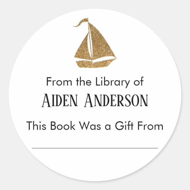 Adesivo Redondo Simples da Biblioteca do Dourado Caderno de Navega (Frente)