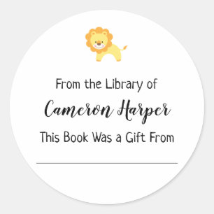 Adesivo Redondo Simples da Biblioteca do Livreto, Leão Amarelo