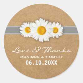 Adesivo Redondo Simples Doce Daisy Wedding Seal Sticker Obrigado