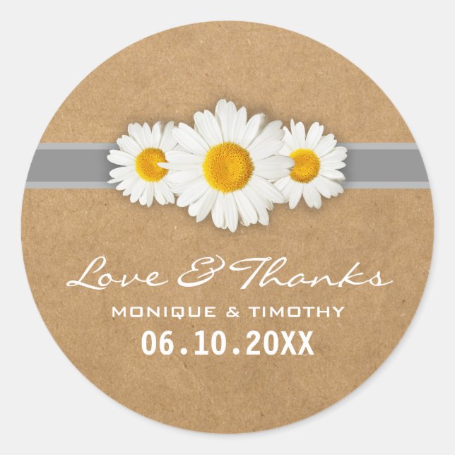 Adesivo Redondo Simples Doce Daisy Wedding Seal Sticker Obrigado (Frente)