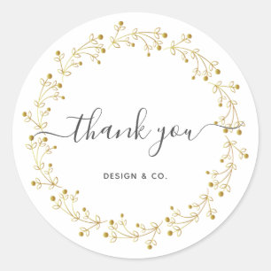 Adesivo Redondo Simples Dourada Wreath Obrigado Sticker