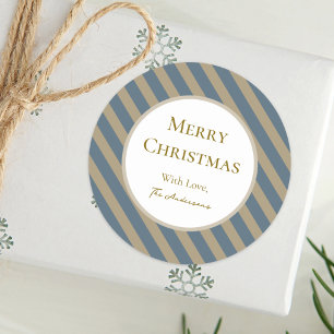 Adesivo Redondo Simples e Minimalista Azul e bege Feliz Natal