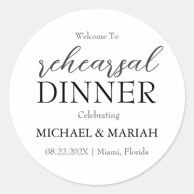 Adesivo Redondo Simples Elegante A Noite Antes do Jantar de Rehear (Frente)