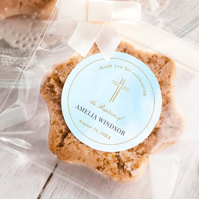 Adesivo Redondo Simples Elegante, Dourado Natal De Batismo Cruzado (Criador carregado)