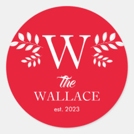 Adesivo Redondo Simples Elegante Família Natal Monograma