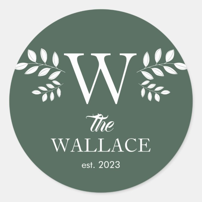 Adesivo Redondo Simples Elegante Família Natal Monograma (Frente)