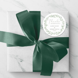 Adesivo Redondo Simples Elegante Floral Sage Green Obrigado Sticke