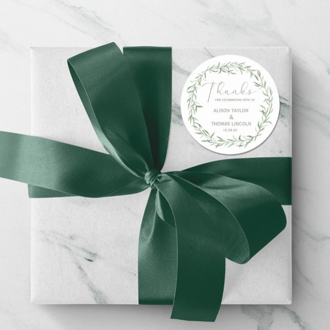 Adesivo Redondo Simples Elegante Floral Sage Green Obrigado Sticke (Simple Elegant Floral Sage Green Thank You Sticker  #thankyousticker #modern)
