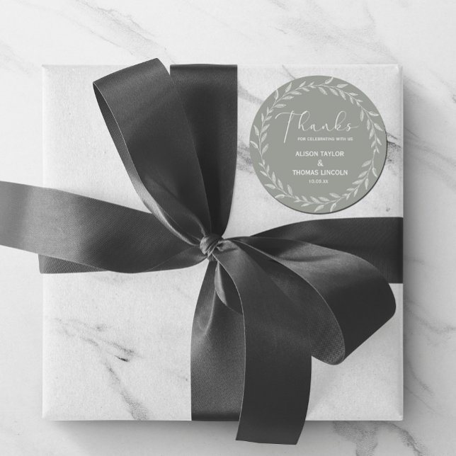 Adesivo Redondo Simples Elegante Floral Sage Green Obrigado Sticke (Simple Elegant Floral Sage Green Thank You Sticker  #thankyousticker #modern)