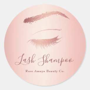 Adesivo Redondo Simples Elegante Lash Shampoo Rosa Dourado
