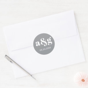 Adesivo Redondo Simples, elegante monograma, casamento de última