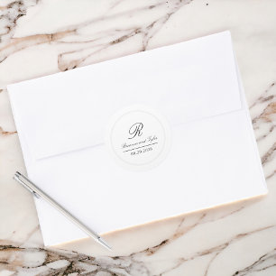 Adesivo Redondo Simples Elegante Monograma Clássico de Casamento