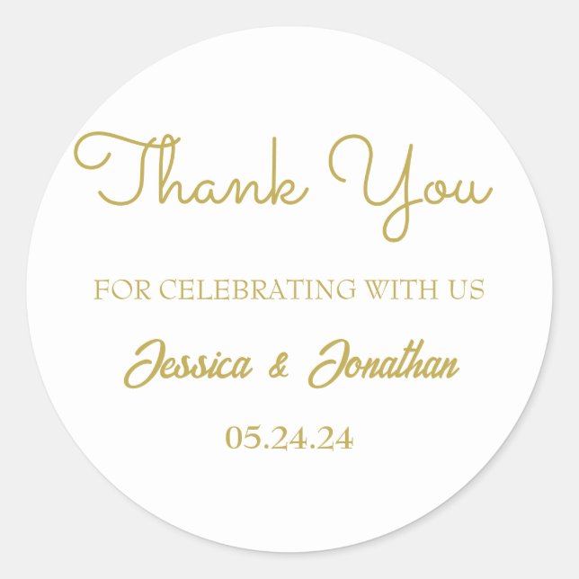 Adesivo Redondo Simples Elegante Obrigado Favor De Casamento (Frente)
