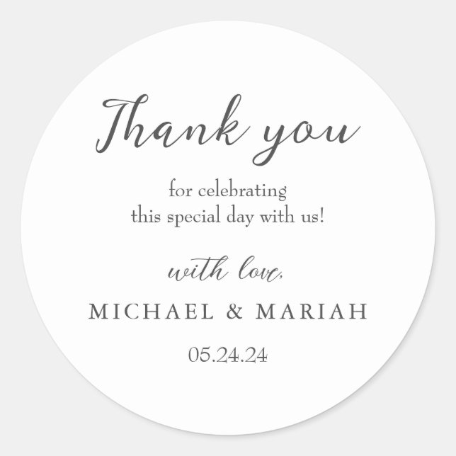 Adesivo Redondo Simples Elegante Obrigado Favor De Casamento (Frente)