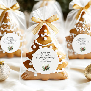 Adesivo Redondo Simples Elegante Verde de Natal Branco