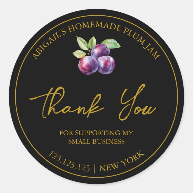 Adesivo Redondo Simples Emperramento de ameixa Homemade Obrigado R (Frente)