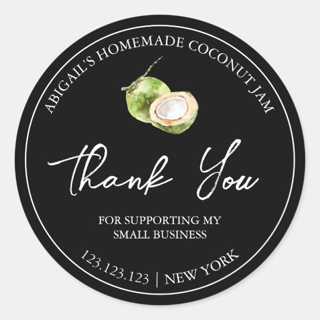 Adesivo Redondo Simples Emperramento de Coco Homemade Obrigado Rót (Frente)