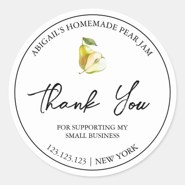 Adesivo Redondo Simples Emperramento de pera caseira Obrigado Rótu (Frente)