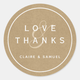 Adesivo Redondo Simples Faux Rustic Kraft Casamento Obrigado