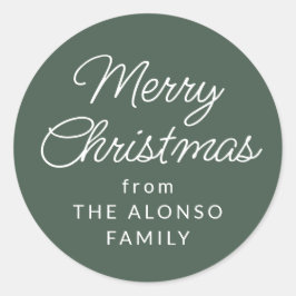 Adesivo Redondo Simples Feliz Natal do presente de feriado verde