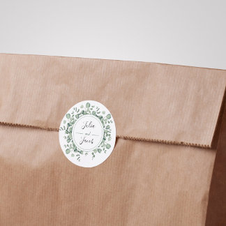 Adesivo Redondo Simples Festa de casamento Eucalyptus Greenery