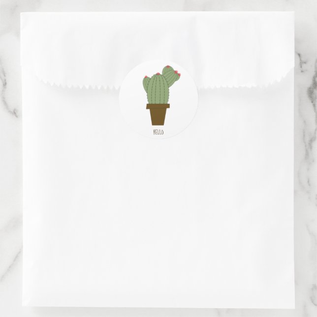 Adesivo Redondo Simples Green Hello Cactus (Bolsa)