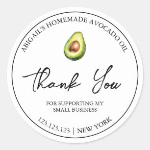 Adesivo Redondo Simples Homemade Avocado Oil Obrigado Rótulo