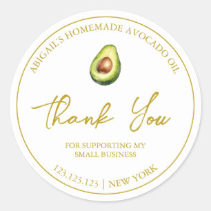 Adesivo Redondo Simples Homemade Avocado Oil Obrigado Rótulo