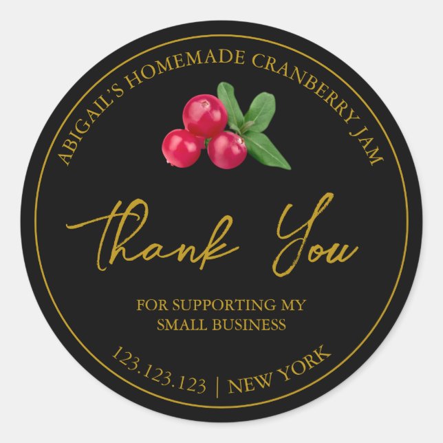 Adesivo Redondo Simples Homemade Cranberry Jam Obrigado Rótulo (Frente)