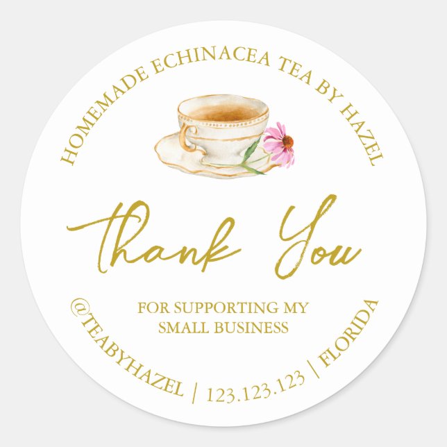 Adesivo Redondo Simples Homemade Echinacea Chá Obrigado Rótulo (Frente)