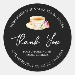 Adesivo Redondo Simples Homemade Echinacea Chá Obrigado Rótulo