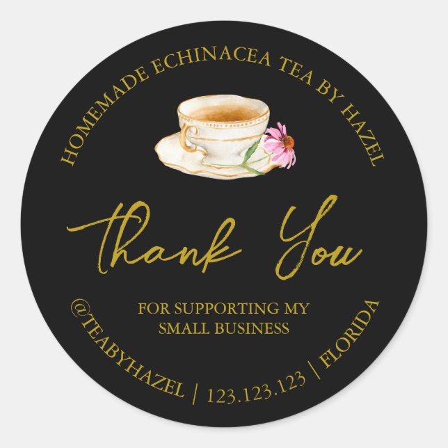 Adesivo Redondo Simples Homemade Echinacea Chá Obrigado Rótulo (Frente)