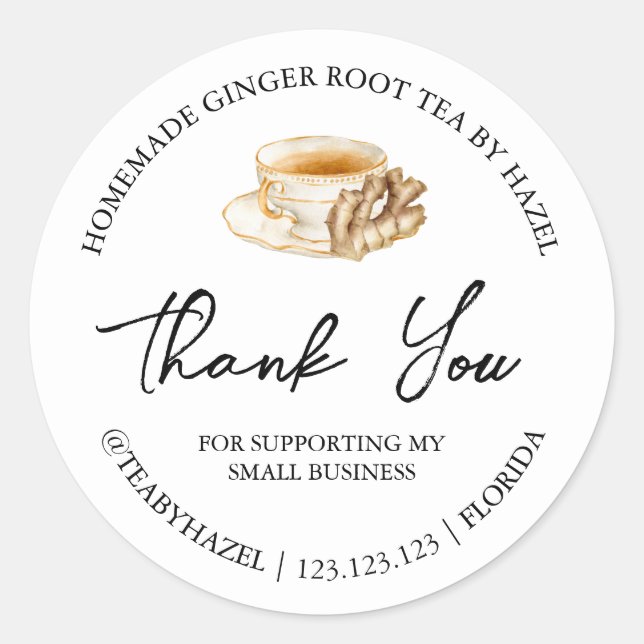 Adesivo Redondo Simples Homemade Ginger Root Tea Obrigado Rótulo (Frente)