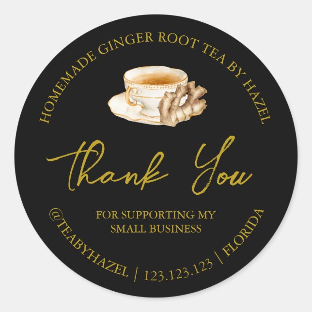 Adesivo Redondo Simples Homemade Ginger Root Tea Obrigado Rótulo (Frente)