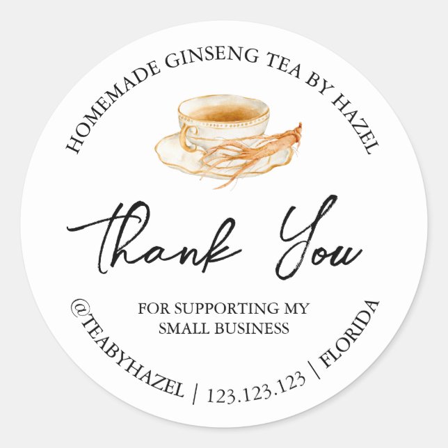Adesivo Redondo Simples Homemade Ginseng Root Tea Obrigado Rótulo (Frente)