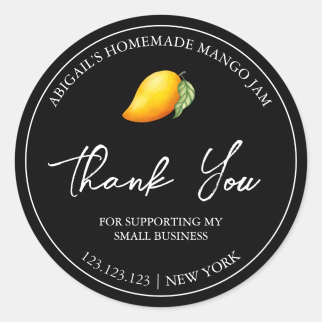 Adesivo Redondo Simples Homemade Mango Jam Obrigado Rótulo (Frente)