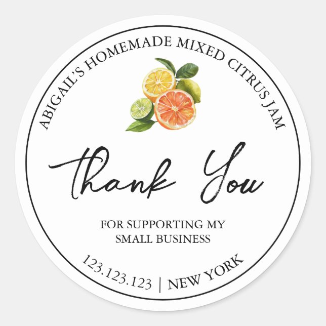 Adesivo Redondo Simples Homemade Mistura de Citrus Jam Obrigado Ró (Frente)