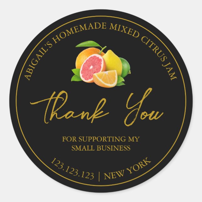 Adesivo Redondo Simples Homemade Mistura de Citrus Jam Obrigado Ró (Frente)