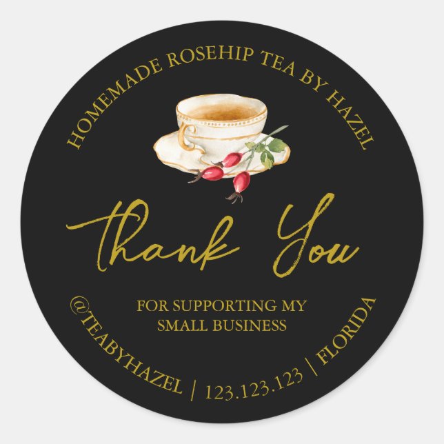 Adesivo Redondo Simples Homemade Rosehip Tea Obrigado Rótulo (Frente)