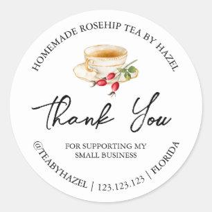 Adesivo Redondo Simples Homemade Rosehip Tea Obrigado Rótulo