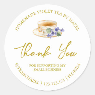 Adesivo Redondo Simples Homemade Violet Tea Obrigado Rótulo