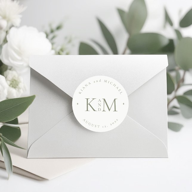 Adesivo Redondo Simples Iniciais de Casamento Chic Pearl White ID1 (Criador carregado)