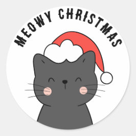 Adesivo Redondo Simples Kawaii Meowy Christmas Cat Sticker