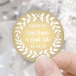 Adesivo Redondo Simples Laurel Wreath Dourado Faux Foil Obrigado<br><div class="desc">Adicione um toque personalizado de finalização aos favoritos para festas e agradeça as notas com adesivos personalizados da linha de soleira. Toda a redação nesta modelo é simples de personalizar para qualquer ocasião, como casamento, chá de panela, graduação, festa de aniversário, aniversário ou aposentadoria. Altere ou exclua qualquer texto para...</div>