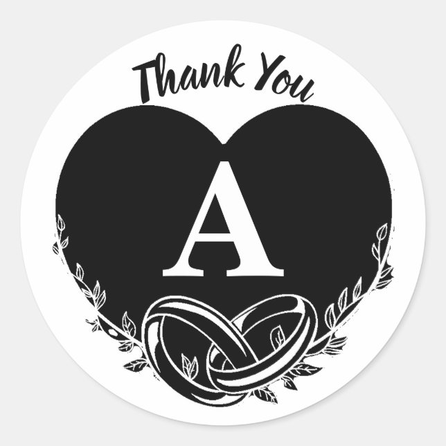 Adesivo Redondo Simples - Letra A Heart Foliage Weding Obrigado (Frente)